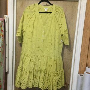 New Tribal Jeans green tiered midi dress buttons on front bodice size large